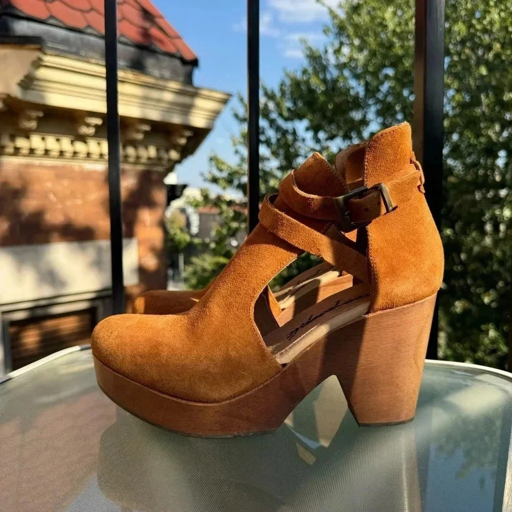 New Free People Cedar Heeled Clogs Suede Brown 8.5 - Picture 10 of 13